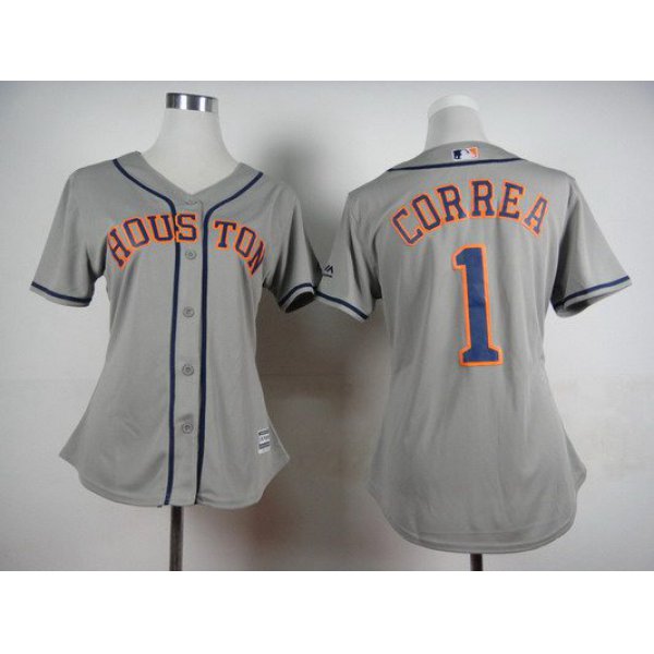 Women's Houston Astros #1 Carlos Correa Away Gray 2015 MLB Cool Base Jersey