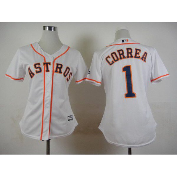 Women's Houston Astros #1 Carlos Correa Home White 2015 MLB Cool Base Jersey