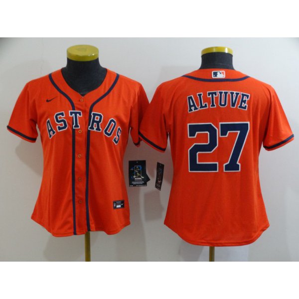 Women's Houston Astros #27 Jose Altuve Orange Stitched MLB Cool Base Nike Jersey