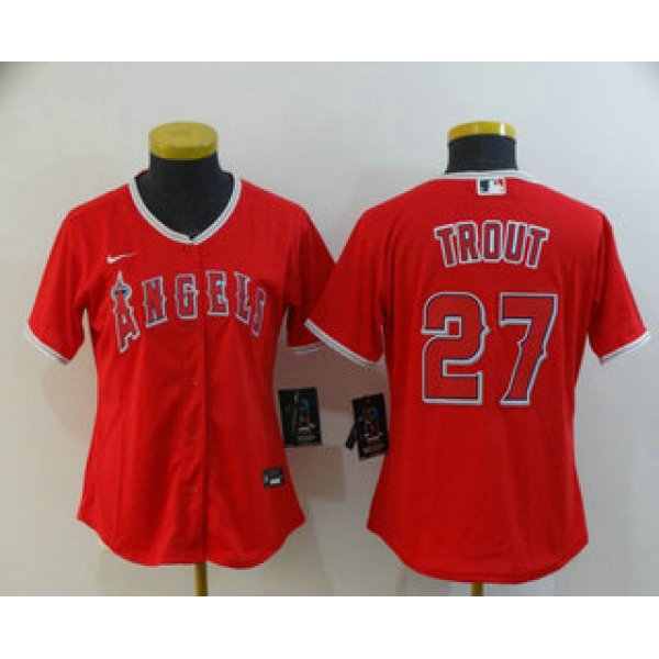 Women's Los Angeles Angels #27 Mike Trout Red Stitched MLB Cool Base Nike Jersey
