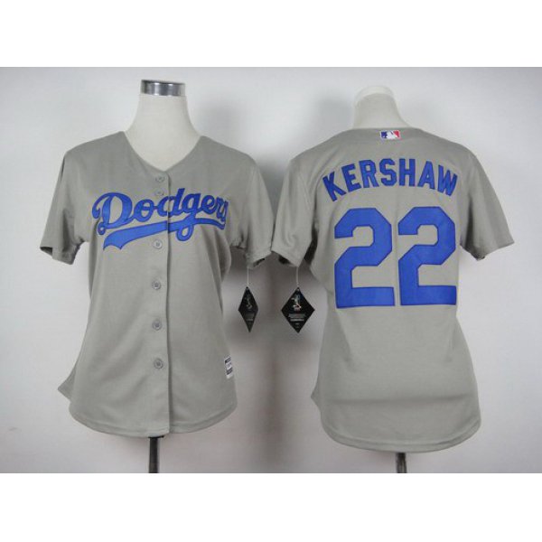 Women's Los Angeles Dodgers #22 Clayton Kershaw Away Gray 2015 MLB Cool Base Jersey
