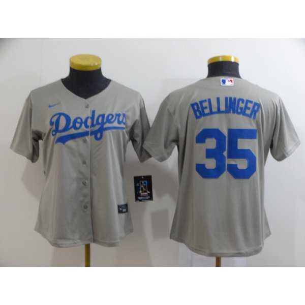 Women's Los Angeles Dodgers #35 Cody Bellinger Gray Stitched MLB Cool Base Nike Jersey