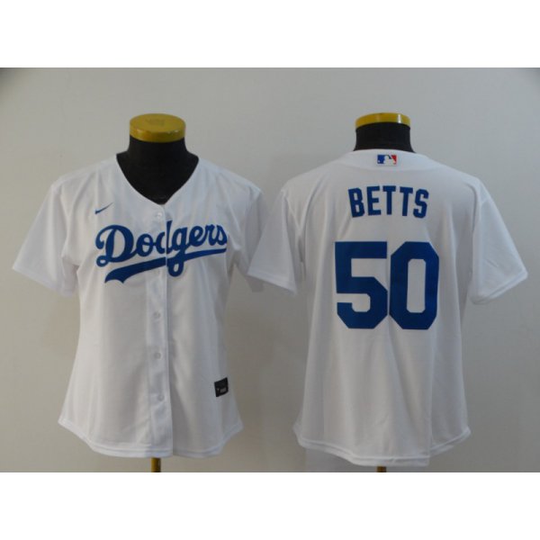 Women's Los Angeles Dodgers #50 Mookie Betts White Stitched MLB Cool Base Nike Jersey