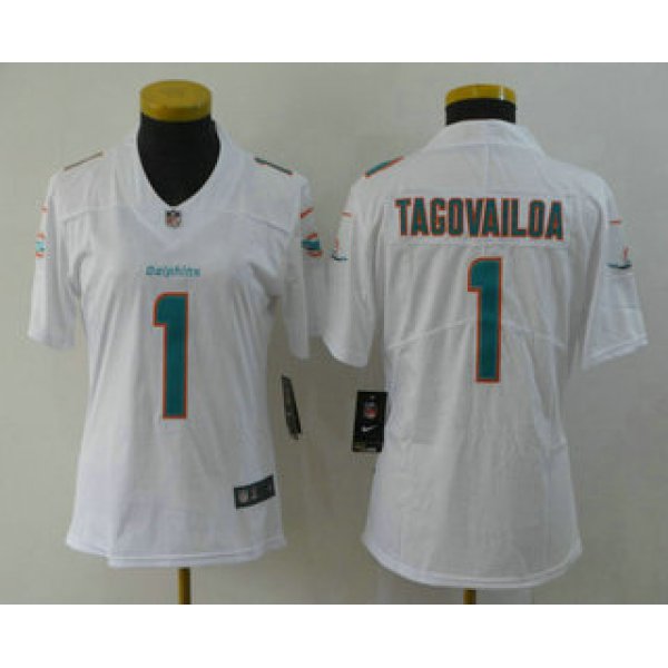 Women's Miami Dolphins #1 Tua Tagovailoa White 2020 Vapor Untouchable Stitched NFL Nike Limited Jersey