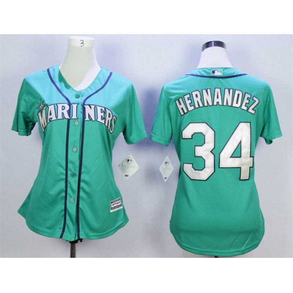 Women's Miami Marlins #34 Felix Hernandez Green Women New Cool Base Jersey