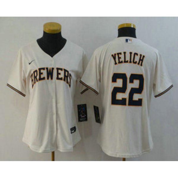 Women's Milwaukee Brewers #22 Christian Yelich Cream Stitched MLB Cool Base Nike Jersey