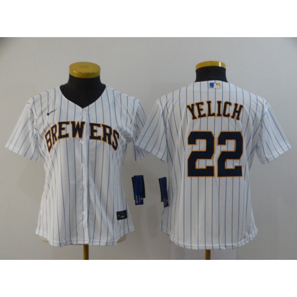 Women's Milwaukee Brewers #22 Christian Yelich White Stitched MLB Cool Base Nike Jersey