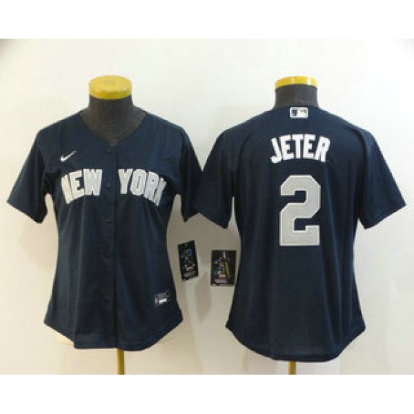 Women's New York Yankees #2 Derek Jeter Navy Blue Stitched MLB Cool Base Nike Jersey
