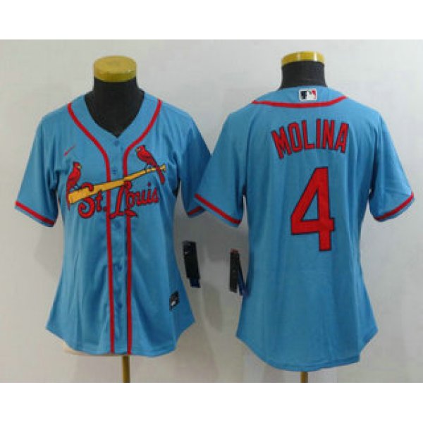 Women's St. Louis Cardinals #4 Yadier Molina Light Stitched MLB Cool Base Nike Jersey