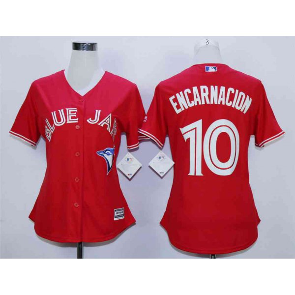 Women's Toronto Blue Jays #10 Edwin Encarnacion Red Women New Cool Base Jersey