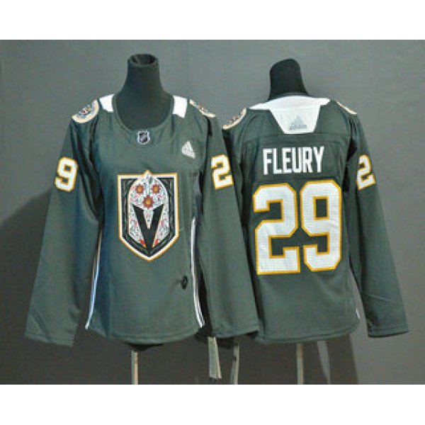 Women's Vegas Golden Knights #29 Marc-Andre Fleury Gray Dia De Los Muertos Adidas Jersey