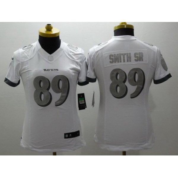 Women's Baltimore Ravens #89 Steve Smith Sr White Platinum NFL Nike Limited Jersey