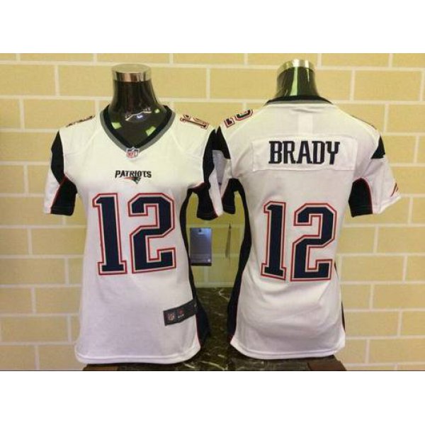 Women's New England Patriots #12 Tom Brady White Road 2015 NFL Nike Game Jersey