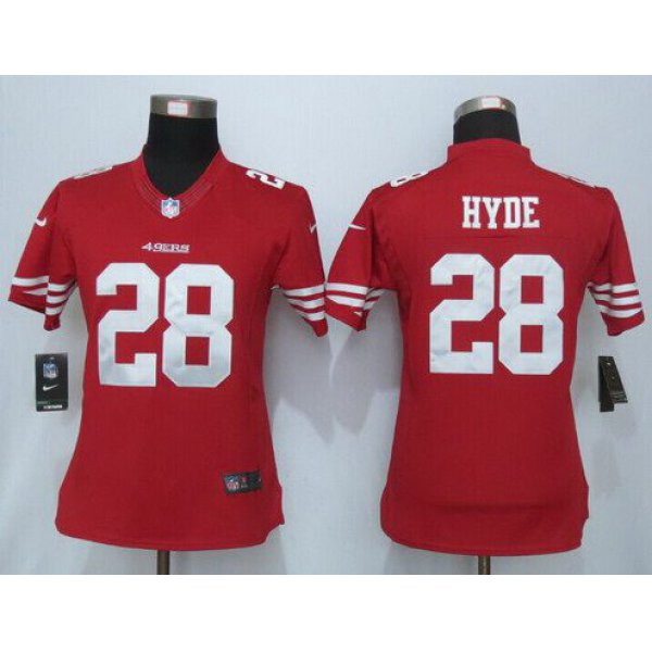 Women's San Francisco 49ers #28 Carlos Hyde Scarlet Red Team Color NFL Nike Limited Jersey