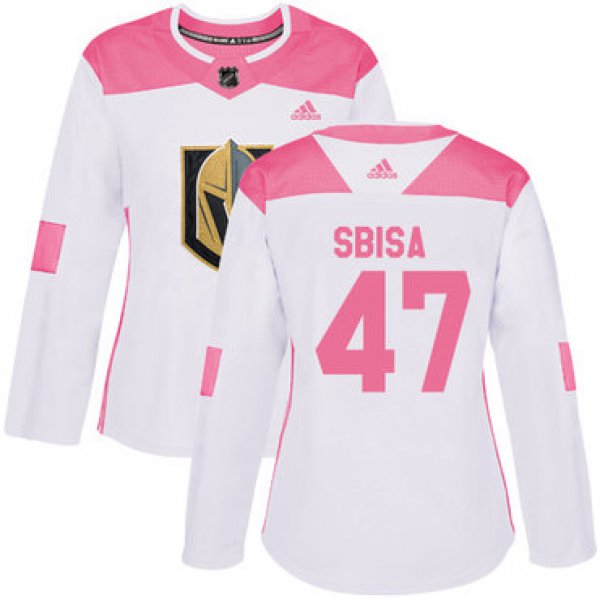 Adidas Vegas Golden Knights #47 Luca Sbisa White Pink Authentic Fashion Women's Stitched NHL Jersey