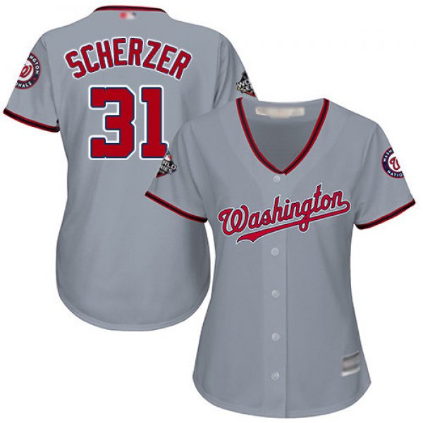 Nationals #31 Max Scherzer Grey Road 2019 World Series Bound Women's Stitched Baseball Jersey