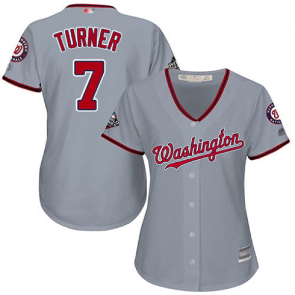 Nationals #7 Trea Turner Grey Road 2019 World Series Bound Women's Stitched Baseball Jersey