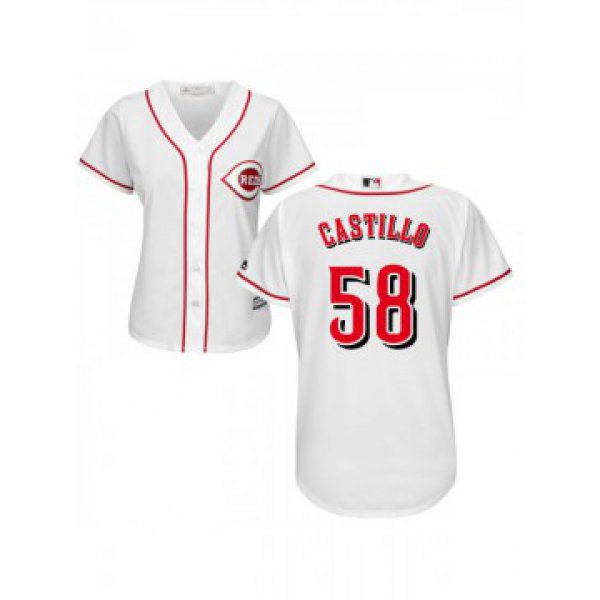 Women's Cincinnati Reds #58 Luis Castillo Authentic White Home Cool Base Jersey