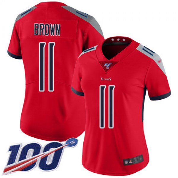 Titans #11 A.J. Brown Red Women's Stitched Football Limited Inverted Legend 100th Season Jersey
