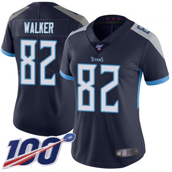 Titans #82 Delanie Walker Navy Blue Team Color Women's Stitched Football 100th Season Vapor Limited Jersey