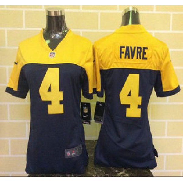 Women's Green Bay Packers #4 Brett Favre Navy Blue With Gold NFL Nike Game Jersey