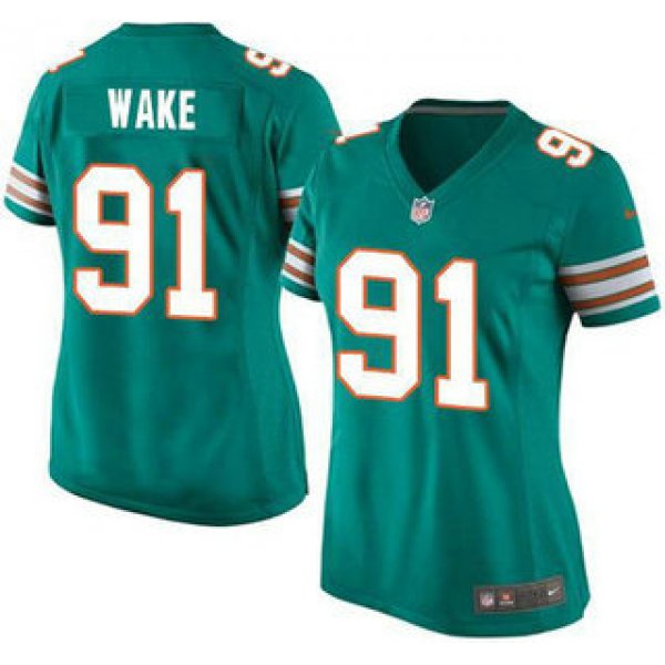 Women's Miami Dolphins #91 Cameron Wake Aqua Green Alternate 2015 NFL Nike Game Jersey