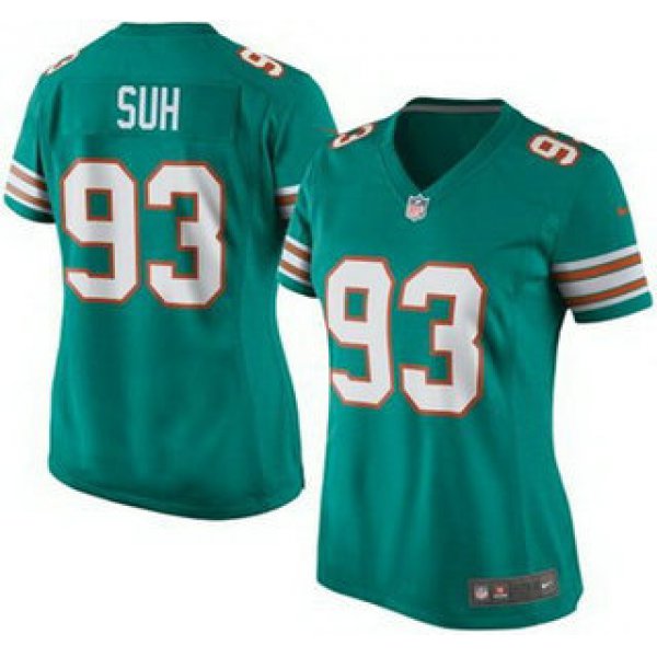 Women's Miami Dolphins #93 Ndamukong Suh Aqua Green Alternate 2015 NFL Nike Game Jersey