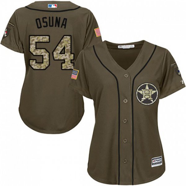 Women's Replica Houston Astros Roberto Osuna Majestic Salute to Service Green Jersey