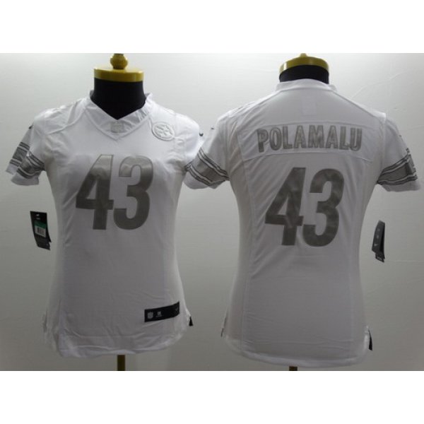 Nike Pittsburgh Steelers #43 Troy Polamalu Platinum White Limited Womens Jersey