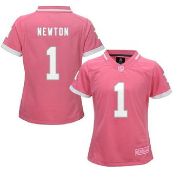 Women's Carolina Panthers #1 Cam Newton Pink Bubble Gum 2015 NFL Jersey