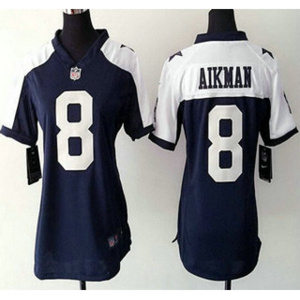 Women's Dallas Cowboys #8 Troy Aikman Blue Thanksgiving Retired Player NFL Nike Game Jersey