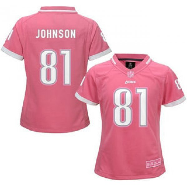 Women's Detroit Lions #81 Calvin Johnson Pink Bubble Gum 2015 NFL Jersey