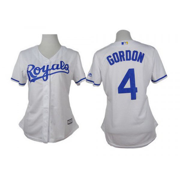 Women's Kansas City Royals #4 Alex Gordon White Jersey