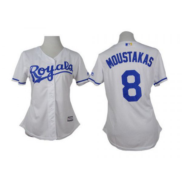 Women's Kansas City Royals #8 Mike Moustakas White Jersey