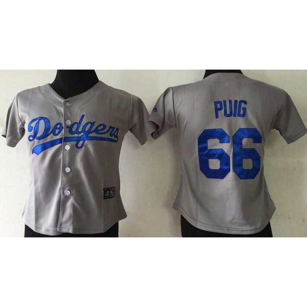 Women's Los Angeles Dodgers #66 Yasiel Puig 2014 Gray Jersey