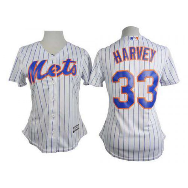 Women's New York Mets #33 Matt Harvey White With Blue Pinstripe Jersey