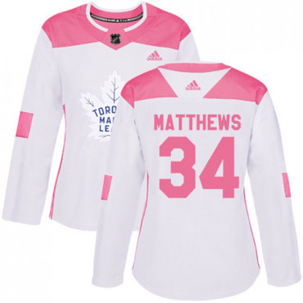 Adidas Toronto Maple Leafs #34 Auston Matthews White Pink Authentic Fashion Women's Stitched NHL Jersey