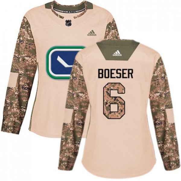 Adidas Vancouver Canucks #6 Brock Boeser Camo Authentic 2017 Veterans Day Women's Stitched NHL Jersey