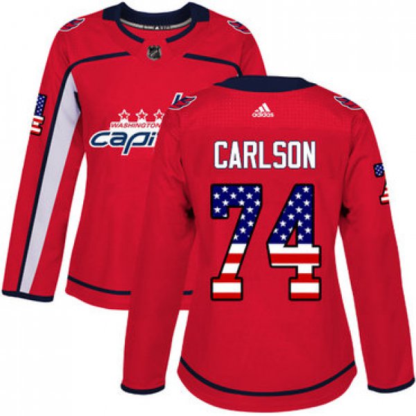 Adidas Washington Capitals #74 John Carlson Red Home Authentic USA Flag Women's Stitched NHL Jersey