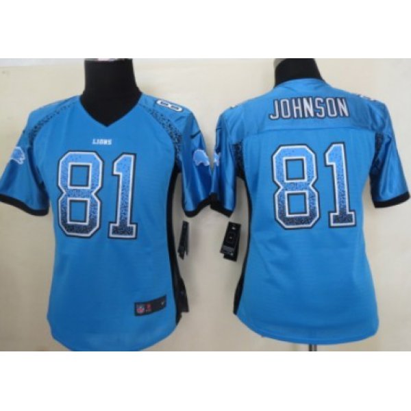 Nike Detroit Lions #81 Calvin Johnson Drift Fashion Blue Womens Jersey