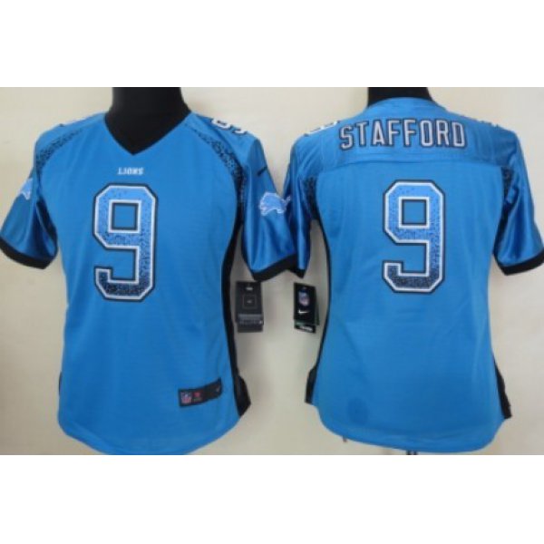 Nike Detroit Lions #9 Matthew Stafford Drift Fashion Blue Womens Jersey