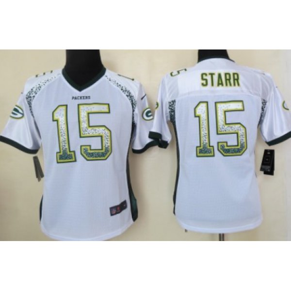 Nike Green Bay Packers #15 Bart Starr Drift Fashion White Womens Jersey