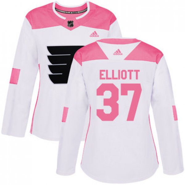 Adidas Philadelphia Flyers #37 Brian Elliott White Pink Authentic Fashion Women's Stitched NHL Jersey