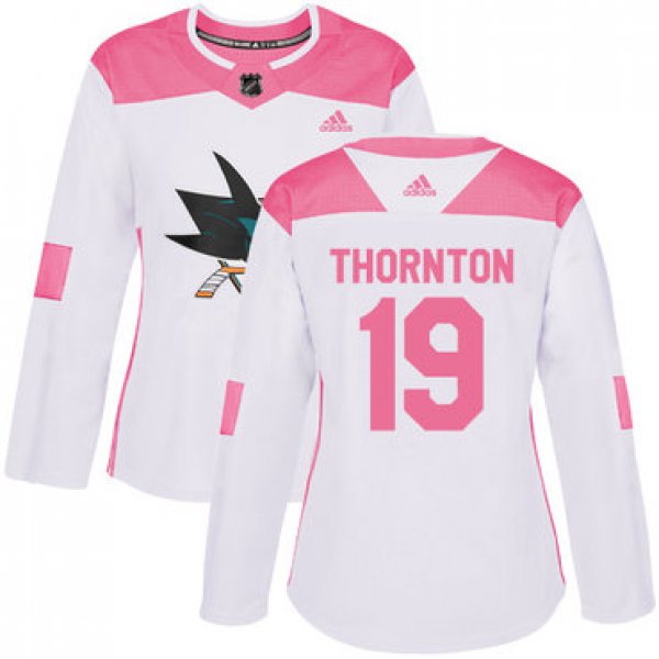 Adidas San Jose Sharks #19 Joe Thornton White Pink Authentic Fashion Women's Stitched NHL Jersey