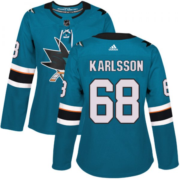 Adidas San Jose Sharks #68 Melker Karlsson Teal Home Authentic Women's Stitched NHL Jersey