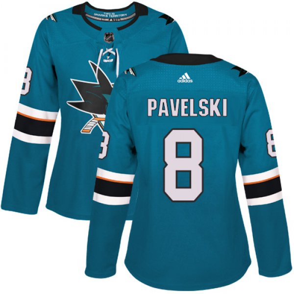 Adidas San Jose Sharks #8 Joe Pavelski Teal Home Authentic Women's Stitched NHL Jersey