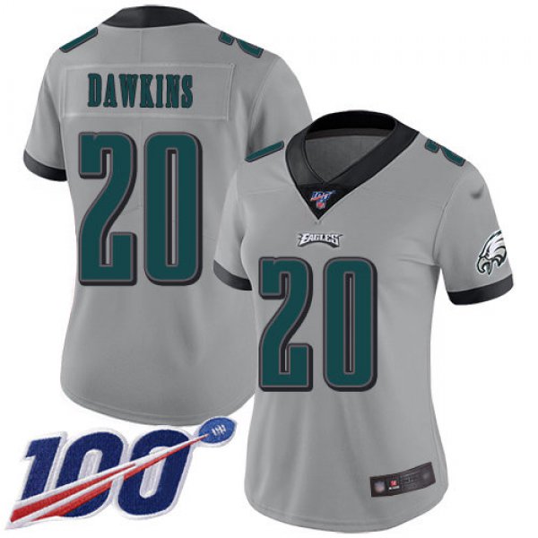 Nike Eagles #20 Brian Dawkins Silver Women's Stitched NFL Limited Inverted Legend 100th Season Jersey