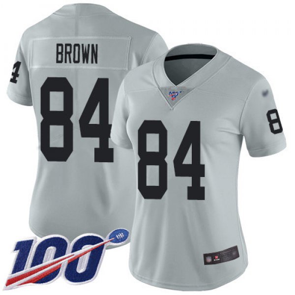 Nike Raiders #84 Antonio Brown Silver Women's Stitched NFL Limited Inverted Legend 100th Season Jersey