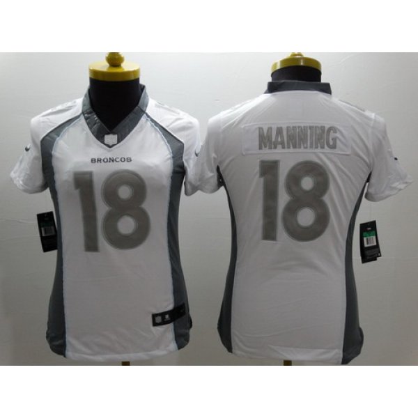 Nike Denver Broncos #18 Peyton Manning Platinum White Limited Womens Jersey