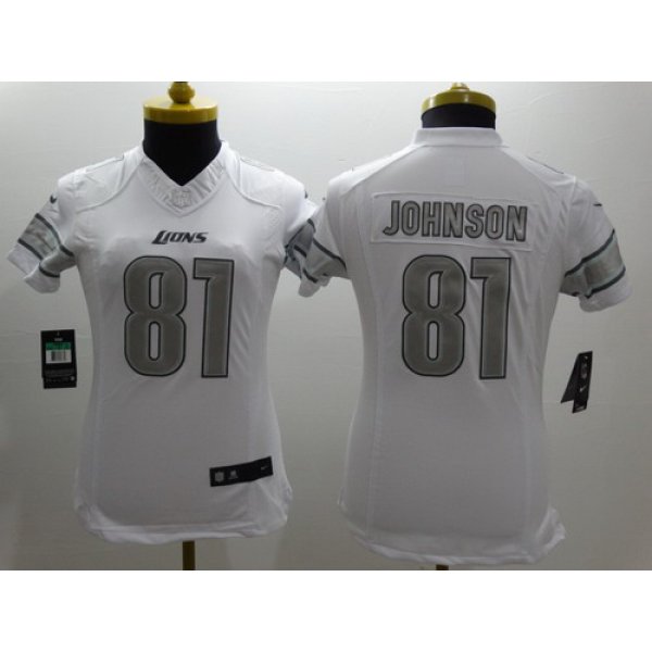 Nike Detroit Lions #81 Calvin Johnson Platinum White Limited Womens Jersey